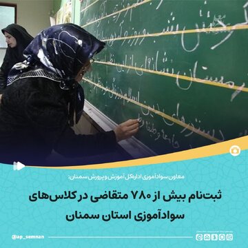 ثبت‌نام بیش از ۷۸۰ متقاضی در کلاس‌های سوادآموزی استان سمنان